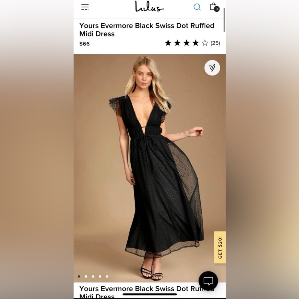 Lulu’s- Yours Evermore Black Swiss Dot Ruffle Midi Dress